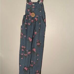 BiBi Blue Denim Overalls with Pink Floral Print